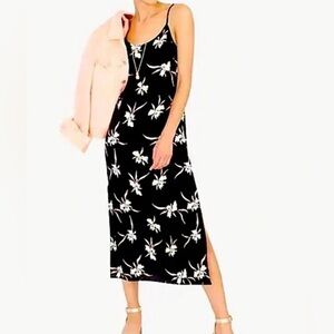 J.Crew Black Floral Spaghetti Strap Midi Slip Dress XS